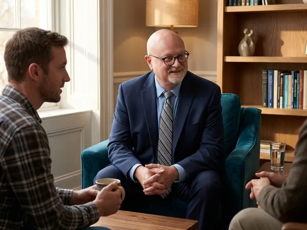 Dr. Charles Smith conducts a compassionate clinical consultation with a patient in a warm, naturally lit office.