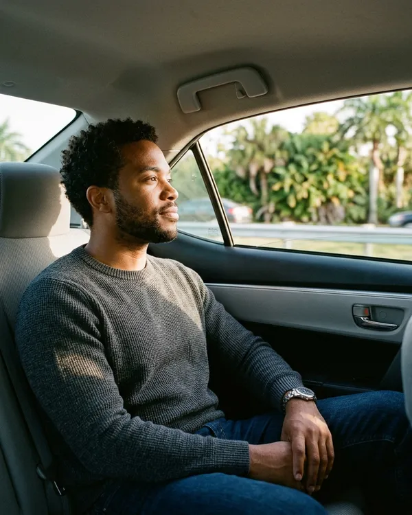 A patient travels in a car through South Florida, looking out the window with hope and clarity on his way to recovery.