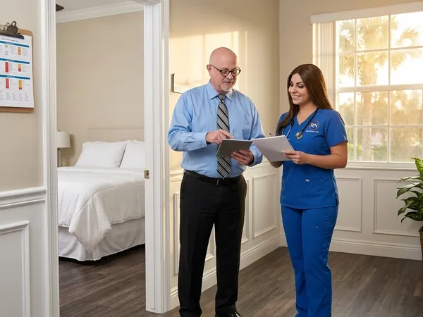 Medical Director Dr. Charles Smith and Director of Nursing Vanessa Cole RN stand outside a detox observation room.