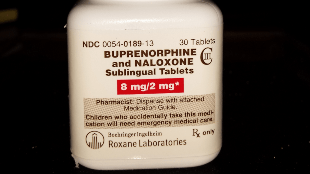 A bottle of buprenorphine and naloxone mixture